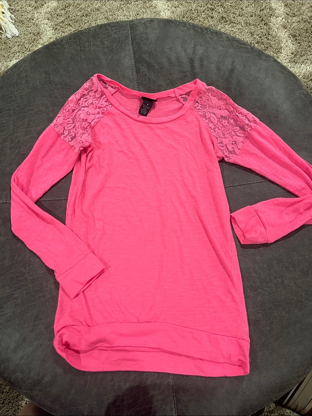 Rue21 Hot Pink Lace Shoulder Long Sleeve Top